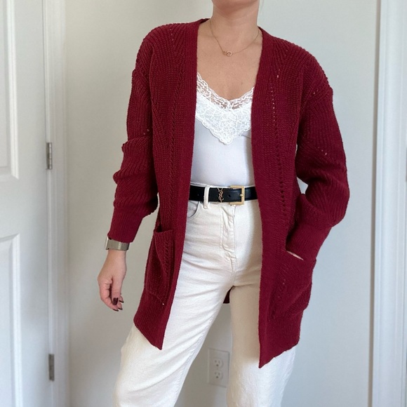 Pointelle Chunky Knit Design Cardigan with Pockets - Picture 2 of 11